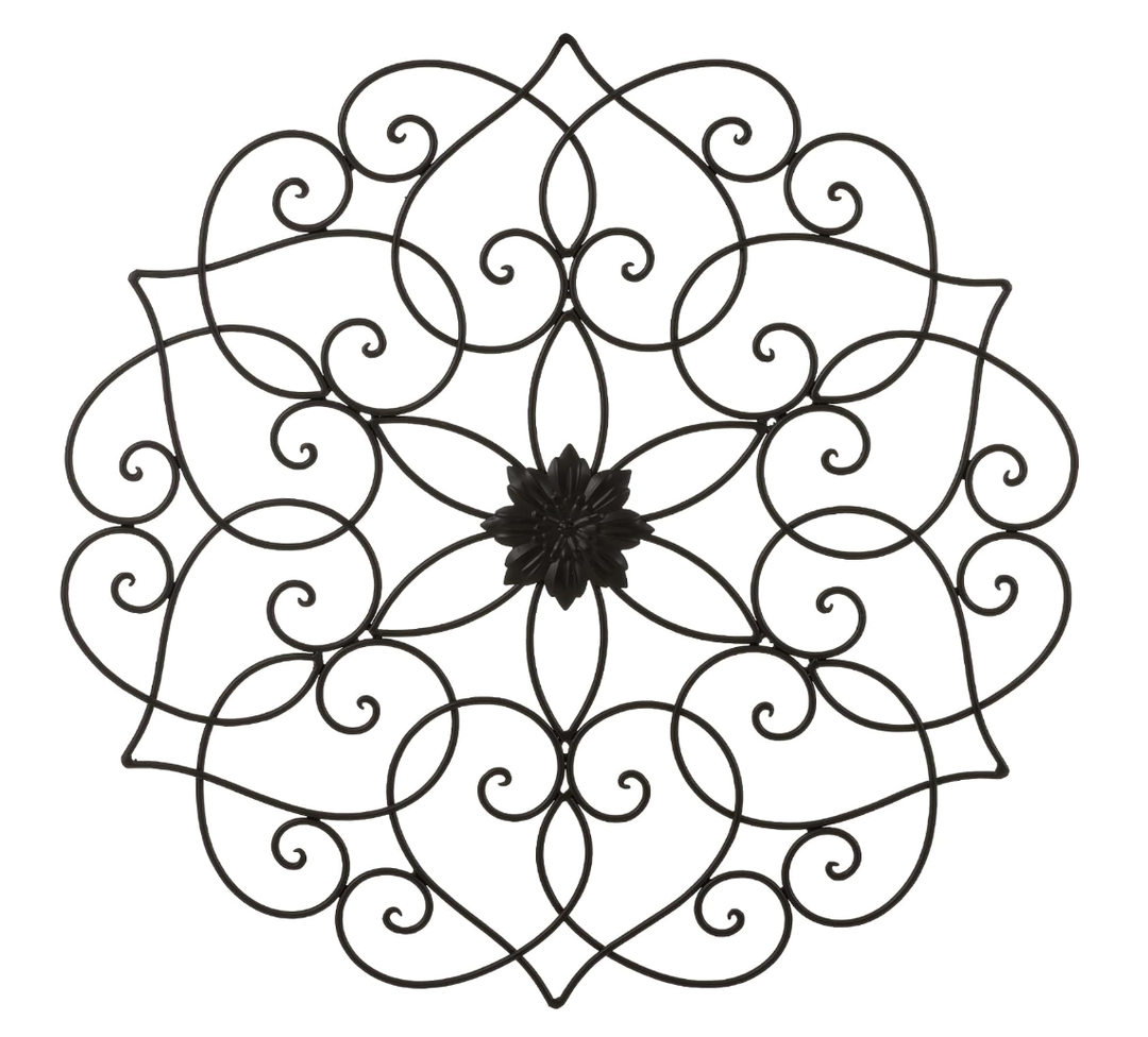 Glitzhome Black Metal Wall Art Decor, 23”H Floral Iron Wall Decor with Ornamental Scroll Design, Indoor Outdoor Wall Accent for Garden Porch Patio