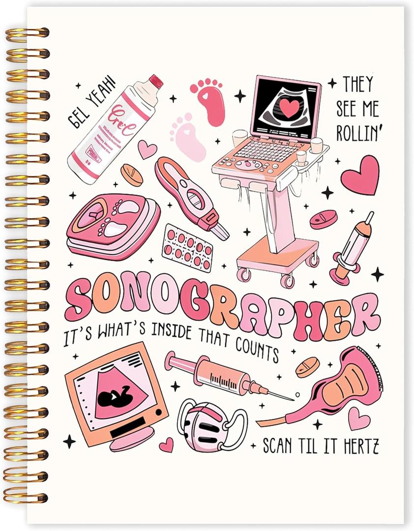 Sonographer Gifts Spiral Notebook 5.5x8.3, Ultrasound Tech Gifts Journal for Writing, Sonography Nursing Notebook Journal for Note Taking, Medical Office School Supplies