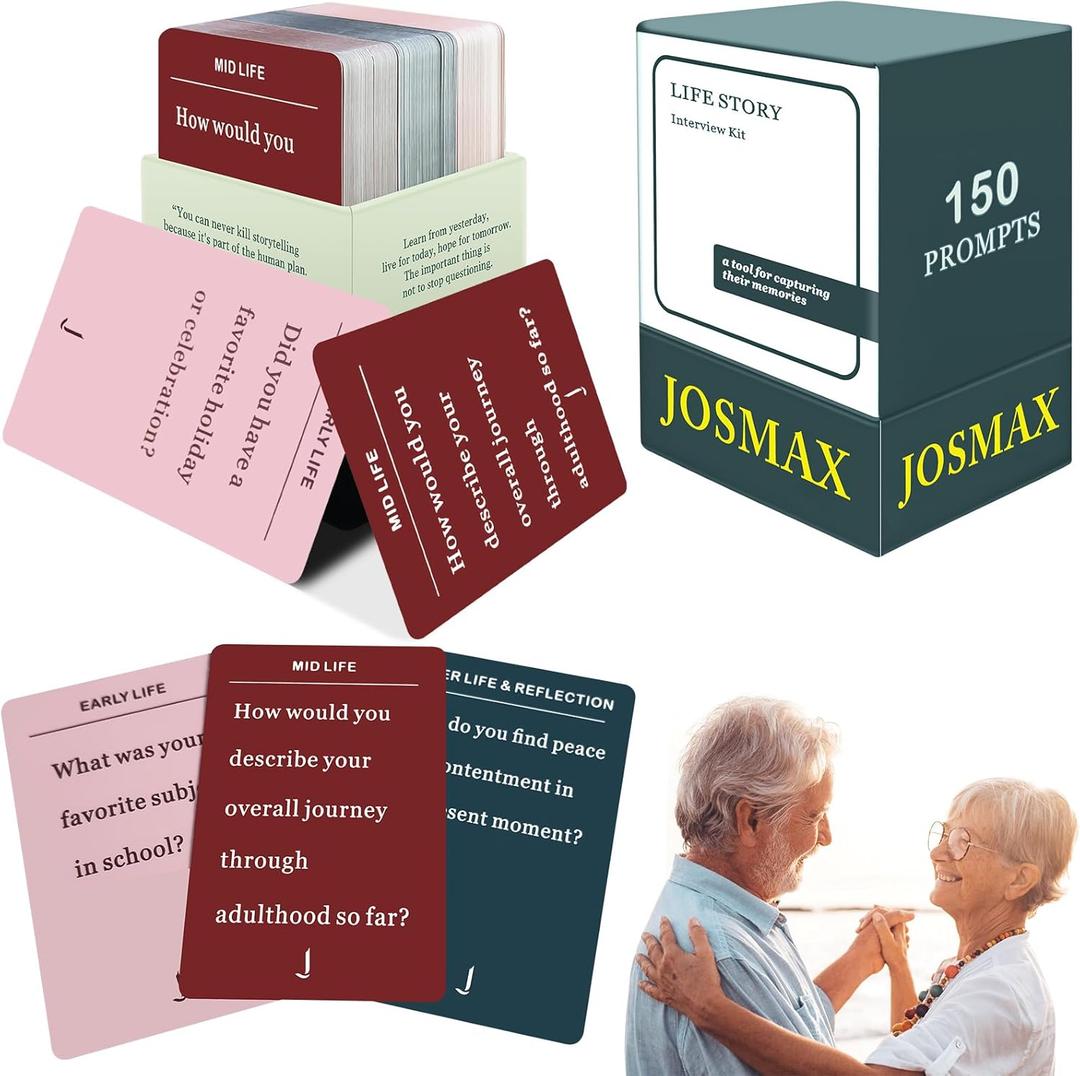 150 Pcs Life Story Interview Kit Cards, Family Conversation Card, Life Story Interview Kit, Get to Know Parents and Grandparents for Family Pictionary Game Night with Curated Question Cards