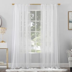 No. 918 Mallory Sheer Voile Rod Pocket Curtain Panel, 59" x 84", White