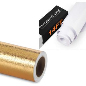 HTVRONT 12" x 6ft Champagne Gold Metallic Textured Permanent Vinyl & 12" x 14ft White Permanent Vinyl