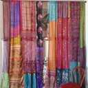 EthinicCraftHub 1 Pair of Indian Vintage Silk Blend Sari Multi Color (Assorted Color) Handmade Patchwork Curtains Drapes Home Decor Curtain/Panels