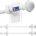 ENJOYBASICS 2 Pack No Drill Curtain Rods for Window 28 to 48 Inches, 5/8 Inch Diameter Renter Friendly Drapery Rod with Adhesive Brackets without Drilling, Adjustable from 27 to 52 Inches, White