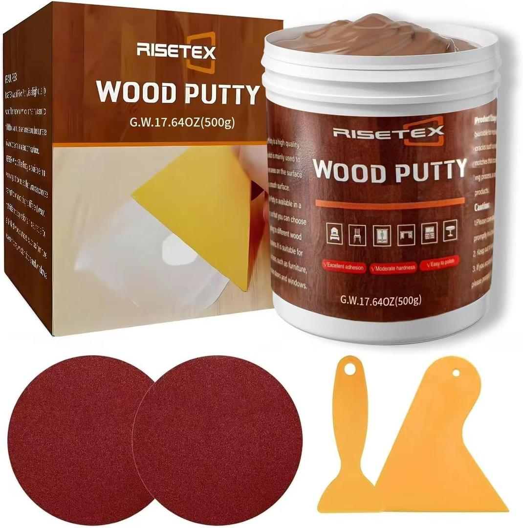 Wood PuttyWood Filler Wooden Putty Stainable 17.64 Ounce Walnut Repair Kit Paintable for Quickly Repair Any Breaks Cracks Chips Defects in Wooden Furniture, Easy to Use and Sand