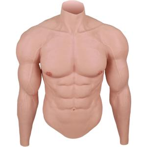 Silicone Muscle Suit with Arms for Men, Realistic Muscular Chest & Abs Half-Body Cosplay & Performance (Ivory)