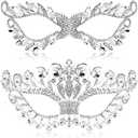Jecery 2 Pieces Masquerade Mask Rhinestone Fancy Crystal Mask Venetian Party Prom Crown for Women Costume(Elegant Style)