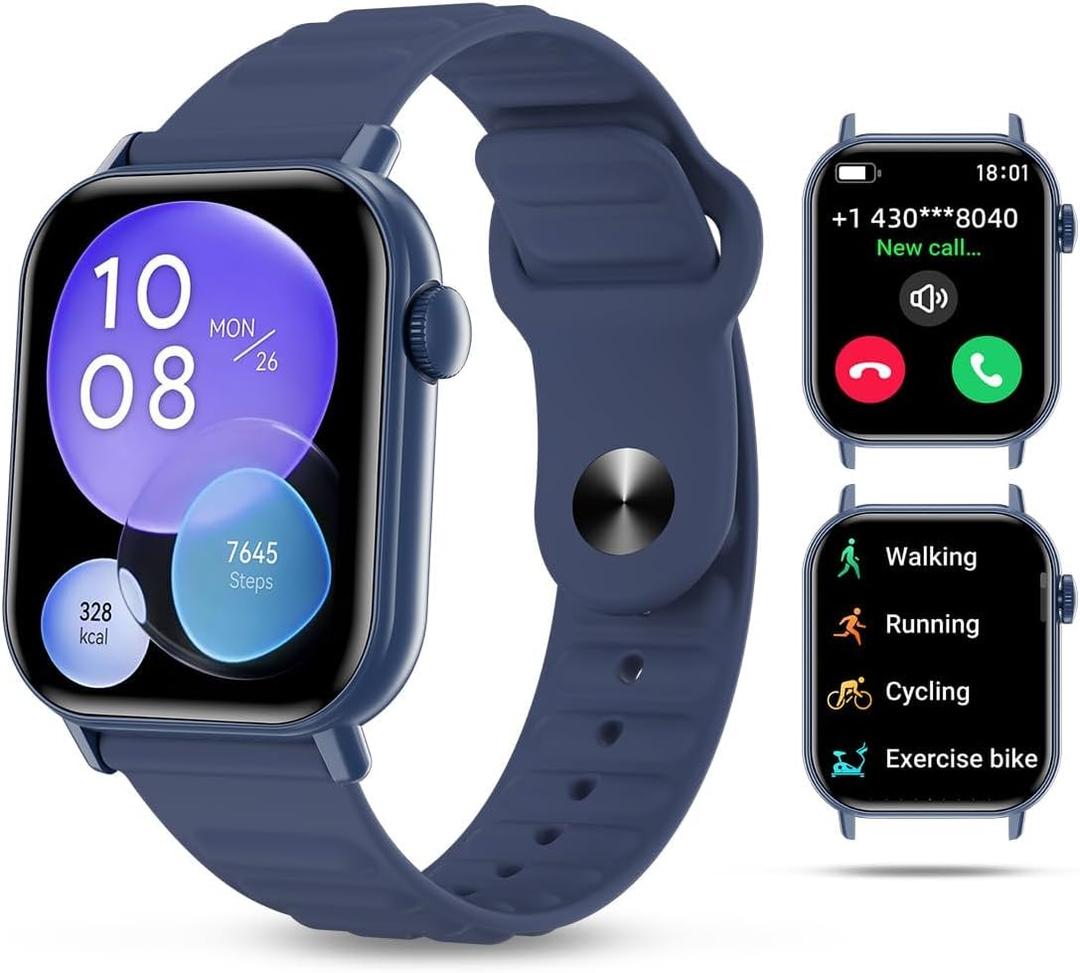 Smart Watch Sports Pedometer, Fitness Tracker Bluetooth Call Heart Rate Blood Oxygen Sleep Monitor,100 Sports Modes Waterproof for iOS Android Men's Women's Smart Watch (Blue)