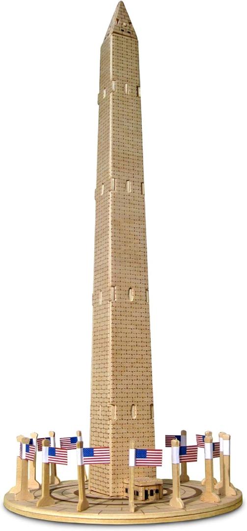 Puzzled 3D Puzzle Washington Monument Wood Craft Construction Model Kit, Educational DIY Wooden Toy Assemble Model Unfinished Crafting Hobby Puzzle to Build and Paint for Decoration 34 Pieces Pack