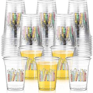 Qinyoung 50 Pcs 16 oz Book Theme Party Cups Book Club Birthday Party Supplies Library Reading Themed Cups for Reading Tableware Supplies