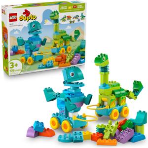 LEGO DUPLO Town 3 in 1 Dinosaurs on Wheels Learning Toy for Toddler Boys & Girls, Ages 3+ - Building & Education Play Set Teaches Problem-Solving Skills Through Play - Preschool Gift Idea - 10451