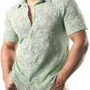 JOGAL Mens Floral Lace Shirt See Through Casual Button Down Shirts XL