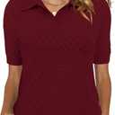 Rapbin Womens Short Sleeve Knit Polo Shirts Summer Spring Sweater Tops (Red, XL)