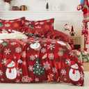 CAROMIO Christmas Duvet Cover Queen, Reversible Printed Comforter Cover Set Christmas Holiday Decorative Bedding, Soft Microfiber Red Duvet + 2 Pillow Shams (Snowman, Queen)