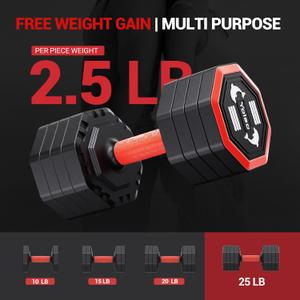 Yoleo Adjustable Dumbbell, Weight Dumbbell at Home Workout Equipment, 4 in 1 Each Premium Tai Chi-Style Rotary Mounting Adjustable 10/15/20/25 lb dumbbells, with TPU Soft Rubber Handle Suitable Men/Women Updated 2.0. Single