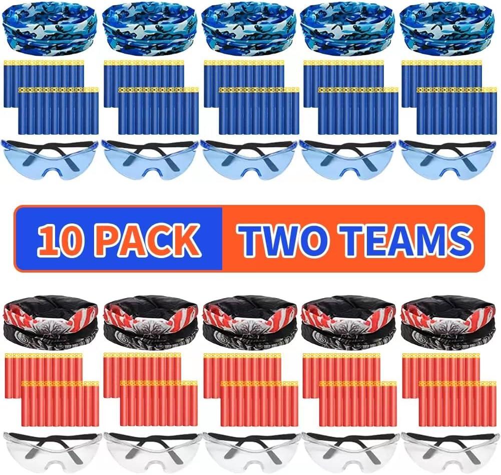 Party Supplies Compatible for Nerf - 10 Kids Pack Boys Birthday Party War Decorations,Face Mask Protective Glasses 200 Foam Bullets Darts for Two Teams Toy for Kids Boys. (Dark Blue-orange)