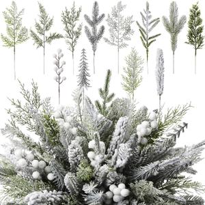 100 Pcs Artificial Pine Needles Christmas Greenery with White Berry Christmas Floral Picks Artificial Greenery Pine Picks for DIY Garland Wreath Xmas Embellishing Home Garden Decoration