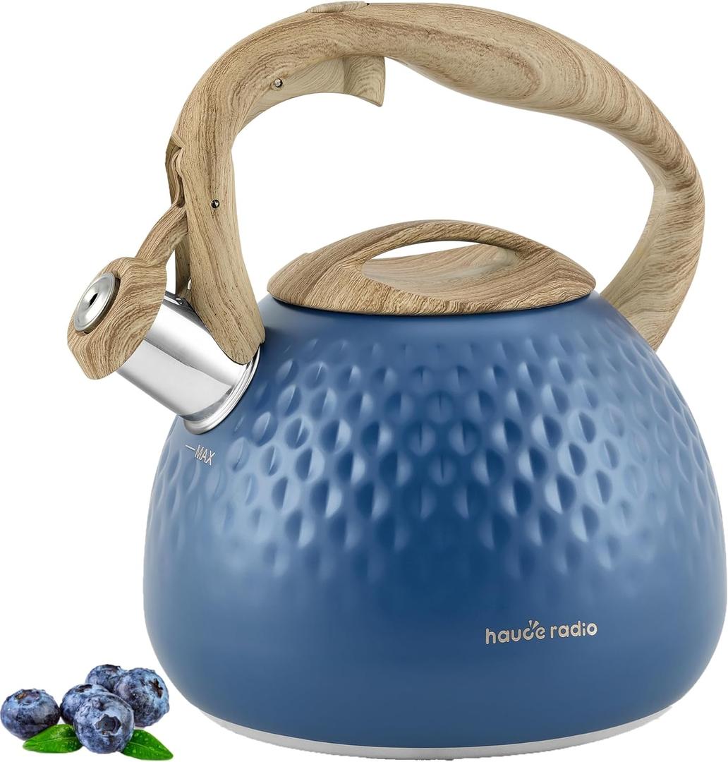 Tea Kettle,2.5 Quart Stovetop Tea Kettles Loud Whistle,Food Grade Stainless Steel Water kettles for Stove Top with Anti-hot Ergonomic Handle,Suitable for All Heat Sources (Navy Blue)