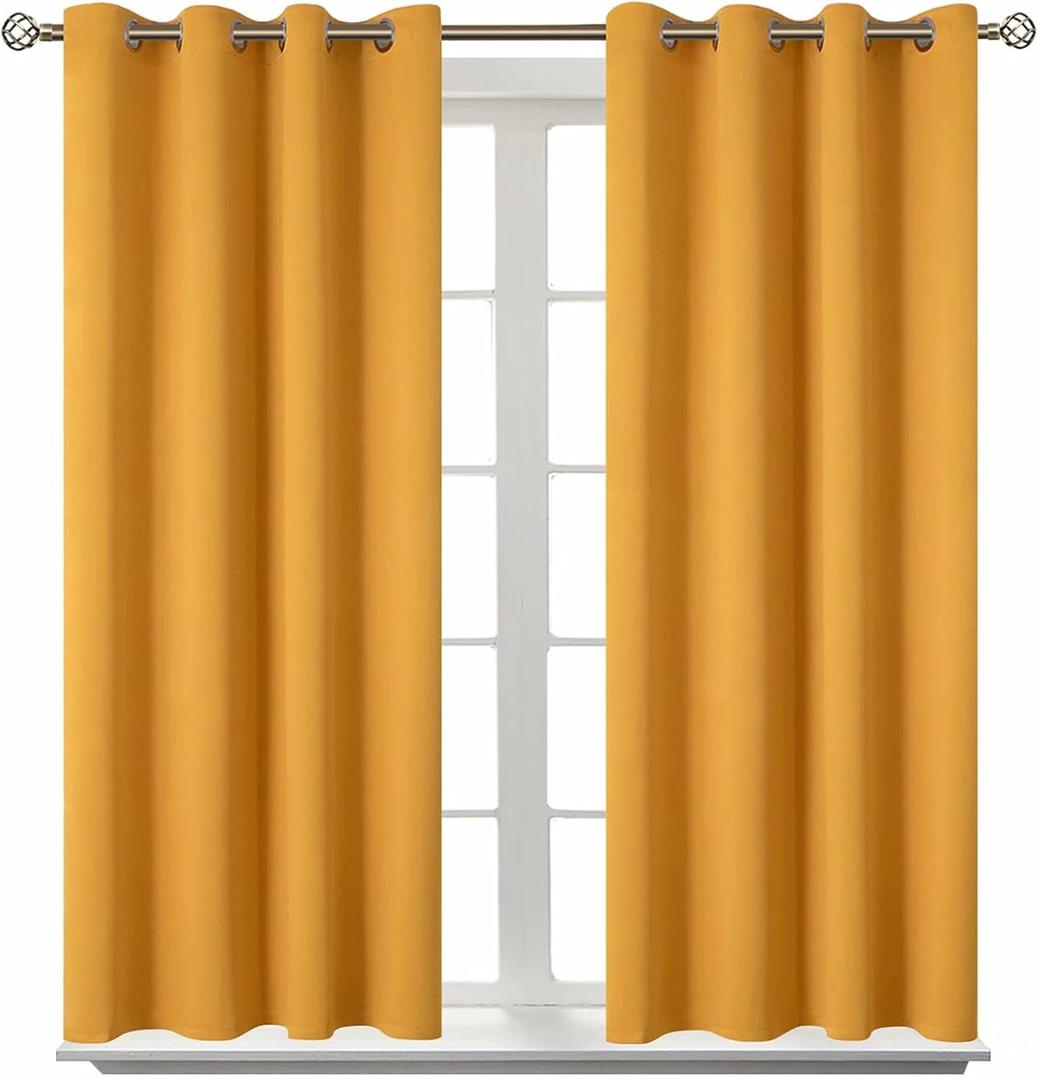 BGment Room Darkening Curtains 45 Inches Long - Grommet Thermal Insulated Drapes Window Treatment Curtains for Bedroom, 2 Panels, 52 x 45 Inch, Mustard Yellow