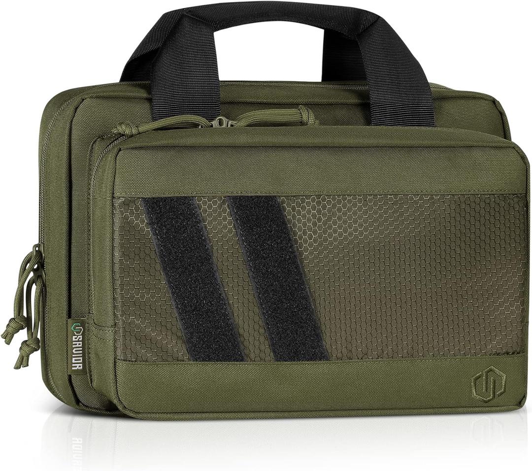 Savior Equipment Specialist Series Tactical Double Scoped Handgun Firearm Case Pistol Bag For Outdoor Hunting Shooting Range, Lockable Compartment, Additional Magazine Storage Slots (Olive Drab Green)