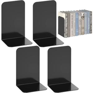 VFINE Metal Bookends 2 Pairs, Black Book Ends, Bookends for Shelves, Book Stopper for Heavy Books, Book Dividers for Home Office School Supplies