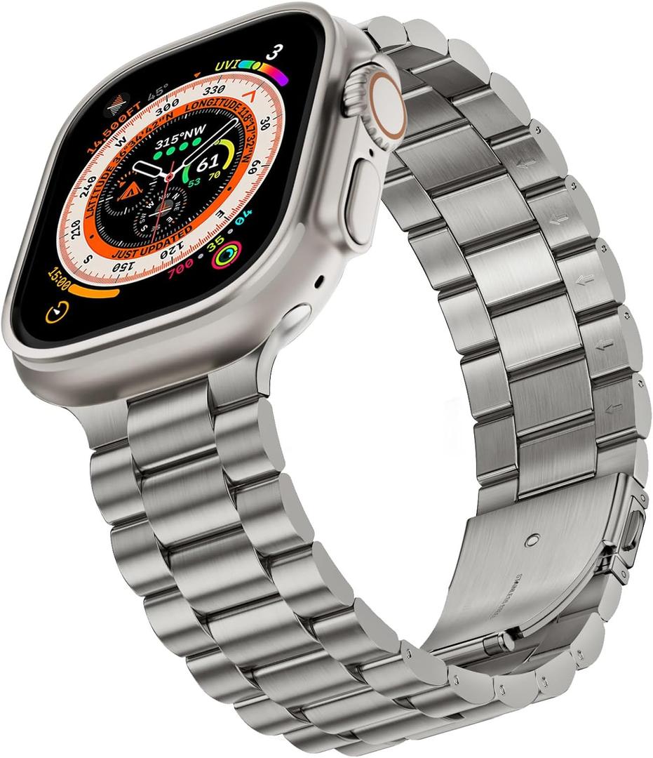 SUNFWR Compatible with Apple Watch Band 49mm 45mm 44mm 42mm 46mm for Men Women, Stainless Steel Metal iWatch Band for Series 10/9/8/7/6/5/4/3/2/1/SE/Ultra/Ultra 2 (Titanium,No case)