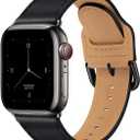 POWER PRIMACY Leather Bands Compatible with Apple Watch Band 38mm 40mm 41mm 42mm-Series 11/10,Genuine Leather Strap Compatible for Women Men iWatch SE Series 11 10 9 8 7 6 7 6 5 4 3 2 1(Black/Black)