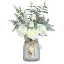 Faux Flowers with Vase,Artificial Silk Roses in Vase, Fake Plant Eucalyptus Flower Arrangement for Home Office Farmhouse Bathroom Dining Table Centerpiece Decorations Coffee Table Decor (White)