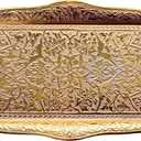 Metal Serving Tray with Raised Edges, Vintage Design Tray, Rectangular Metal Serving Tray, Decorative Serving Platter, Turkish Ottoman Coffee Tea Beverage Serving Square Tray (Gold)