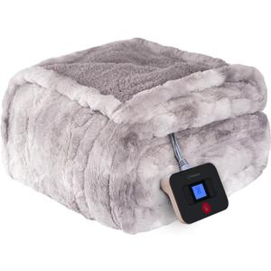 Westinghouse Electric Blanket Twin, Faux Fur Heated Blanket with 10 Heating Levels & 1-12 Hours Auto Off, Soft Cozy Sherpa Heated Blanket Washable Blanket (62" x 84" Twin Size, Grey)
