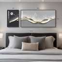 Large Framed Modern Abstract Wall Art for Living Room, 2 Piece Silver Mountain Bright Style Artworks for Wall, Luxury Gray Blue Minimalist Painting Prints for Bedroom Hallway Home Office Wall Decor