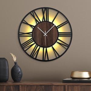 20 Inch Large Metal Wall Clock with Voice and Light Sensor Night Light, Glow in The Dark Non-Ticking Silent Battery Operated Decorative Oversized Wall Clock for Bedroom Living Room Decor (Dark Brown - Roman Numbers)