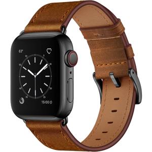 OUHENG Leather Bands Compatible with Apple Watch Band 49mm/46mm/45mm/44mm/42mm, Genuine Leather Strap for iWatch Series 11/10/9/8/7/6/5/4/3/2/1 & Ultra 3/2/1 & SE3 SE2 SE, Retro Brown/Black, Size: 49mm/46mm/45mm/44mm/42mm(Series 3 2 1)