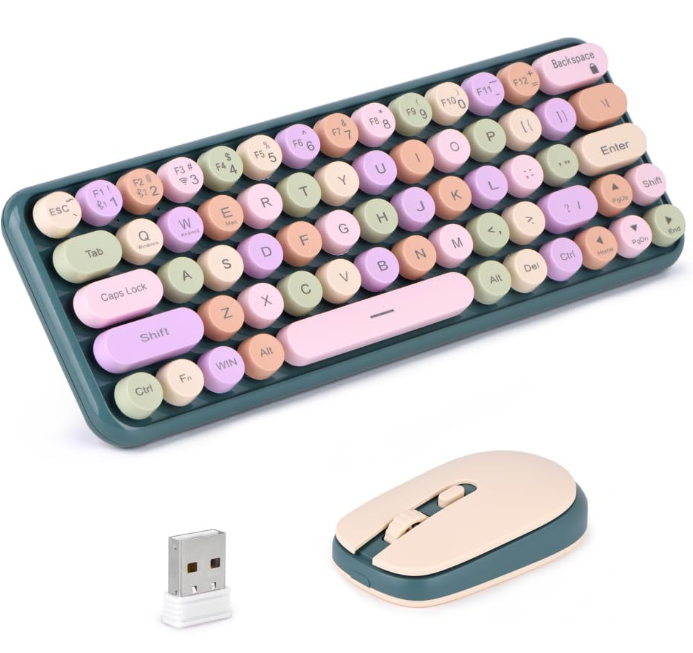 Kchibo 2.4G Wireless Keyboard & Mouse Combo, Portable%60 Small Typewriter Keyboard for Office PC Computer Laptop Desktop Windows (Green)