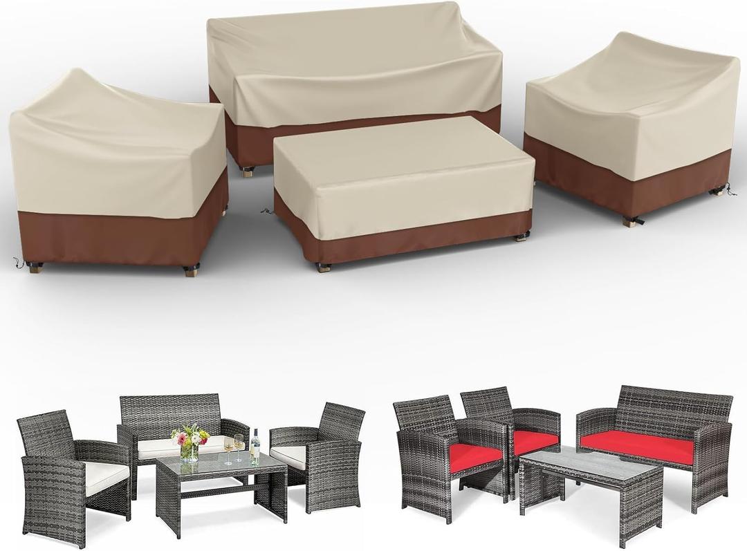 Gasadar Patio Furniture Cover , Outdoor Furniture Covers Waterproof for Patio Loveseat, Chair and Coffee Table, Beige & Brown