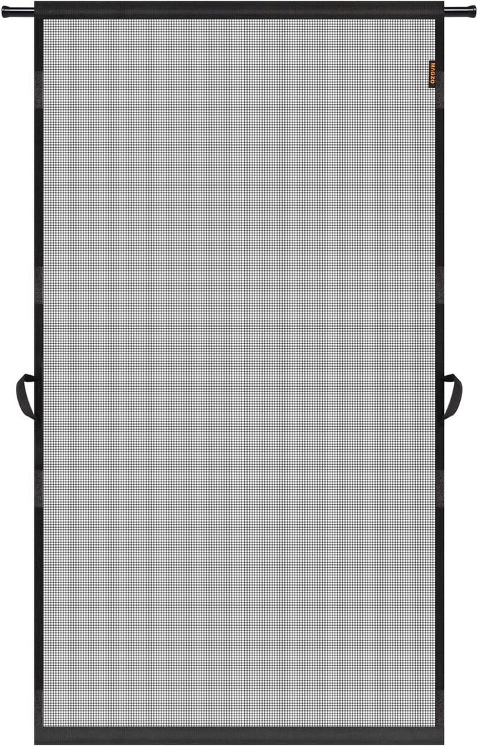 MAGZO Hanging Screen Door, Fits Door Size 36" x 96" (Curtain Size 38'' x 97''), Upgraded Fiberglass Mesh Net with Tension Rod&Hook&Loop (One Piece Can be Installed in 2 Ways), Weighted Bottom, Grey (Gray)