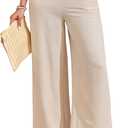 ALSOGO Women's Palazzo Pants Dressy Drawstring Elastic Waist Casual Wide Leg Trousers with Pockets 2025 Summer (Large, Beige)