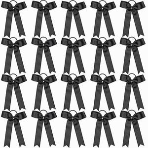 Collegiate Style Cheer hair Bows for Girls, Long Tail Skinny Cheer Bow Ponytail Holder Handmade Bows for Girls Teens Softball Cheerleader Sports (Black)
