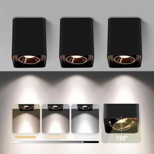 OKELI Black Modern LED Dimmable Ceiling Light Fixtures for Hallway Kitchen Entryway, 20W 1300LM 2700K-6000K Flush Mount Close to Ceiling Lighting, Cuboidal Ceiling Lamps for Living Room, 3 Pack