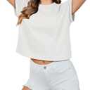 Crop Tops for Women Summer Short Sleeve Loose Fit T Shirts Casual Round Neck Rolled Basic Tees (White, M)