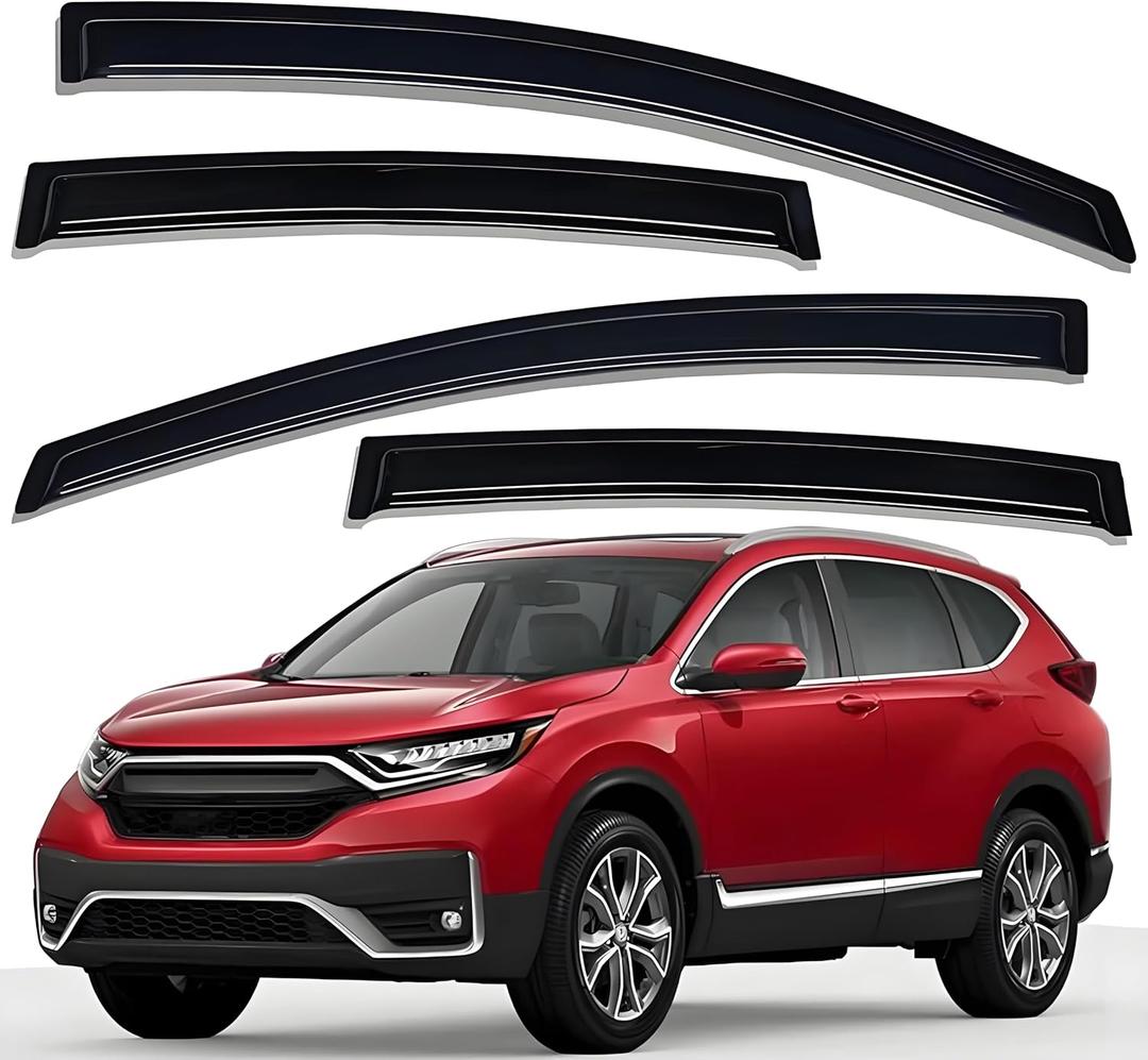 Lightronic Extra Durable Outside Mount Auto Vent Window Visor, Fits 2017-2022 Honda CR-V (CRV), UV Protection Rain Guard, Original Wind Deflector, No-Drill Easy Install, Dark Smoke, 4-Pcs