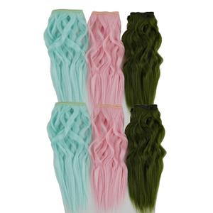 5 Pcs DIY Doll Hair Wefts Synthetic Curly Doll Hair Extensions Accessories Doll Wig Doll Making Hair Doll Hair Crafts Doll Arts Supplies (Green & Blackish Green & Pink)