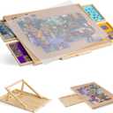 Tektalk Jigsaw Puzzle Table with Integrated Adjustable Stand/Bracket and Removable Cover, 3-Tilting-Angle Wooden Plateau Portable Puzzle Board with 4 Sorting Drawers, for Up to 1500 Pieces
