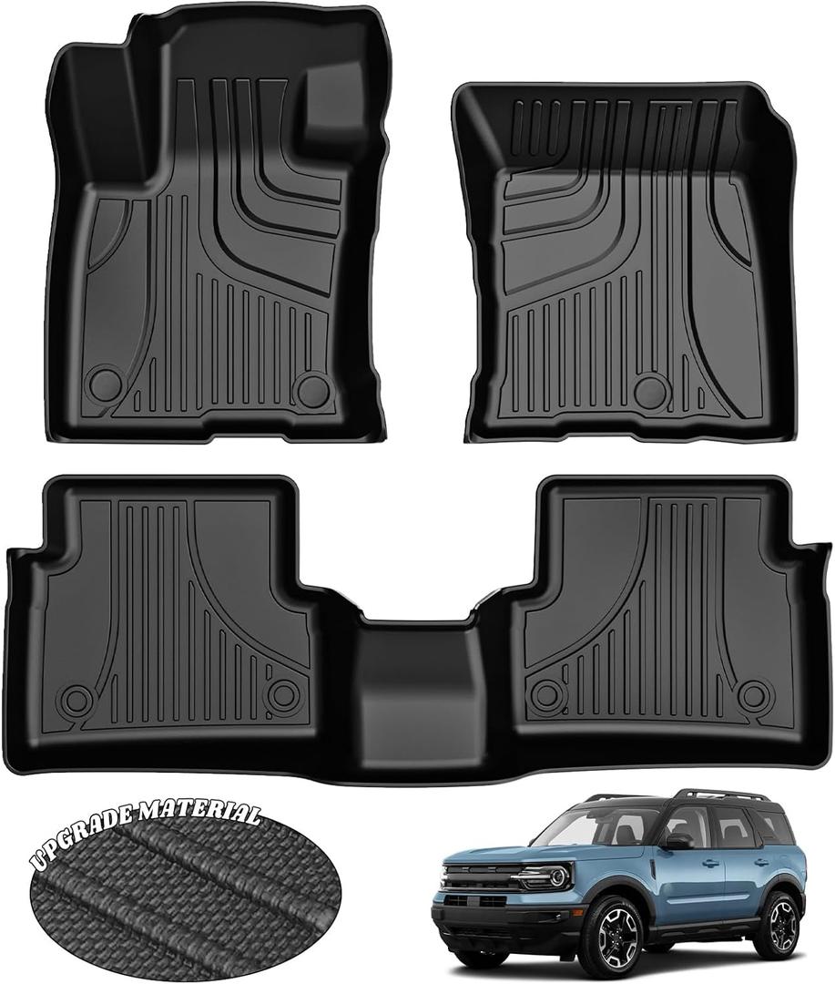 AOMSAZTO Floor Mats for Ford Bronco Sport 2021 2022 2023 2024 2025-1st & 2nd Row All Weather Protection Car Floor Liners Waterproof Mats