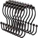Bathway Shower Curtain Hooks Bronze Shower Curtain Rings Rust Proof Double Hook Shower Curtain Hooks, 12 Pcs Shower Hooks for Shower Curtain, Shower Rings for Curtain Bathroom, Metal Shower Rod Hooks