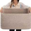 OIAHOMY 75L Large Woven Cotton Rope Storage Basket with Handle for Organizing Blanket and Toys for Living Room, Nursery, Brown Variegated 22x17x12