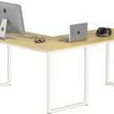 SHW Mission 55 x 60 Inches L-Shape Home Office Computer Desk, Oak