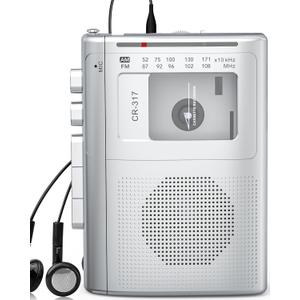 Cassette Player Recorder with Bluetooth Transmitter Walkman, Portable AM FM Cassette Player with Big Speaker, Stereo Earphone Jack, Support Microphone Recording, 2AA Battery or USB Power for Home (Silver)