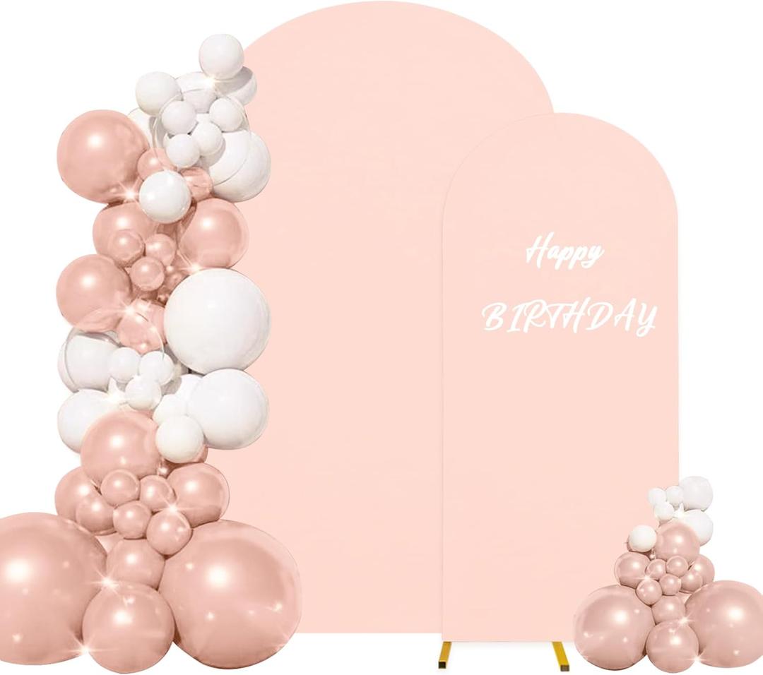 Set of 2 Wedding Arch Cover 2-Sided Round Top Spandex Fitted Arch Backdrop Cover for Birthday Party Baby Shower Wedding Arch Stand Decor7.2FT, 6FT, Light Pink