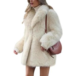 Wyeysyt Womens Faux Fur Coat Fluffy Lapel Furry Jacket Long Sleeve Shaggy Long Coat Winter Warm Coats Outerwear (Small, Apricot)