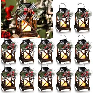 Baquler 12 Pcs Christmas Decorative Lantern LED Candle 5.5" Christmas Mini Lanterns Bulk Holiday Vintage Hanging Lanterns Xmas Decorative Candle Lanterns for Table Centerpiece Outdoor Indoor (Bronze)